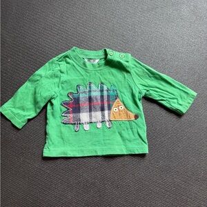 Baby Boden Green Long Sleeve Shirt with Hedgehog Appliqué